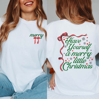 Have Yourself A Merry Christmas Bow Comfort Color Graphic Tee Front & Back Design