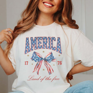 America Land Of The Free Bow Comfort Color Tee - Limeberry Designs
