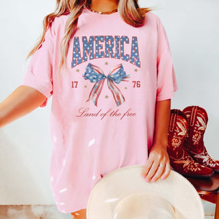 America Land Of The Free Bow Comfort Color Wholesale Tee - Fast Shipping - Limeberry Designs