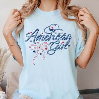 American Girl Hat And Bow Comfort Color Wholesale Tee - Fast Shipping - Limeberry Designs