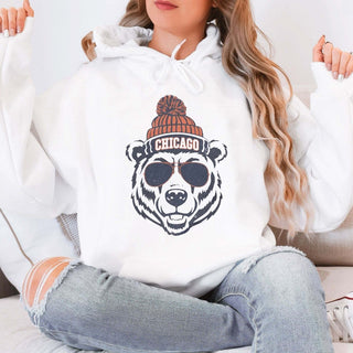 Bear With Chicago Beanie Graphic Hoodie - Limeberry Designs