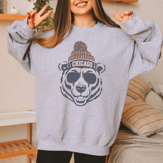 Bear With Chicago Beanie Graphic Sweatshirt - Limeberry Designs