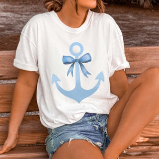 Blue Anchor And Bow Tee - Limeberry Designs