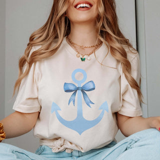 Blue Anchor And Bow Wholesale Tee - Fast Shipping - Limeberry Designs