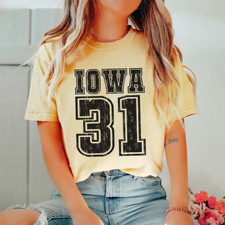 Bold Athletic Distressed Team & Number Comfort Color Graphic Tee - Limeberry Designs