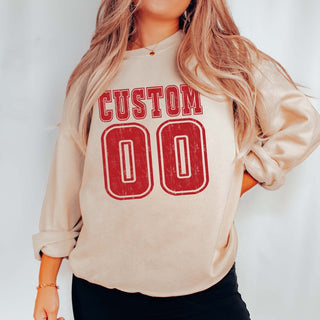 Bold Athletic Distressed Team & Number Graphic Sweatshirt - Limeberry Designs