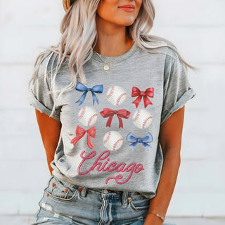 Chicago Bows And Baseballs Tee - Trendy Design - Limeberry Designs