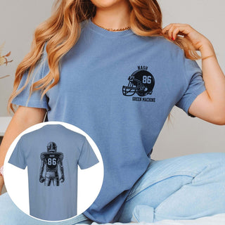 Custom Football Player Comfort Color Graphic Tee With Front And Back Design - Limeberry Designs