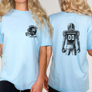 Custom Football Player Comfort Color Graphic Tee With Front And Back Design - Limeberry Designs