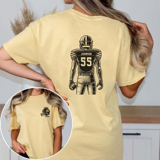 Custom Football Player Comfort Color Graphic Tee With Front And Back Design - Limeberry Designs