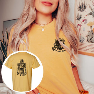 Custom Football Player Comfort Color Graphic Tee With Front And Back Design - Limeberry Designs