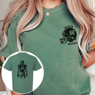 Custom Football Player Comfort Color Graphic Tee With Front And Back Design - Limeberry Designs