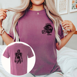 Custom Football Player Comfort Color Graphic Tee With Front And Back Design - Limeberry Designs