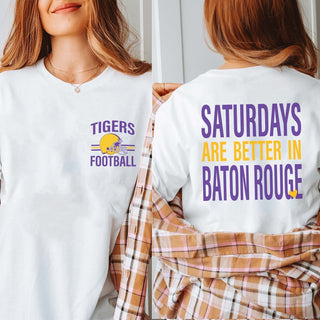 Custom Saturdays Are Better Football Bella Graphic Tee With Front And Back Design - Limeberry Designs
