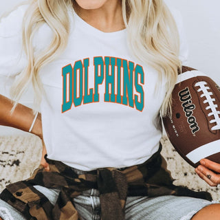 Dolphins Collegiate Letter Bella Graphic Tee - Limeberry Designs