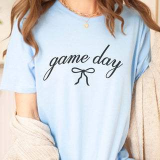 Game Day Script With Bow Bella Graphic Tee - Limeberry Designs