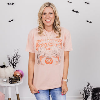 Halloween Pumpkin Cat Comfort Color Graphic Tee - Limeberry Designs