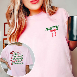 Have Yourself A Merry Christmas Bow Comfort Color Graphic Tee Front & Back Design - Limeberry Designs