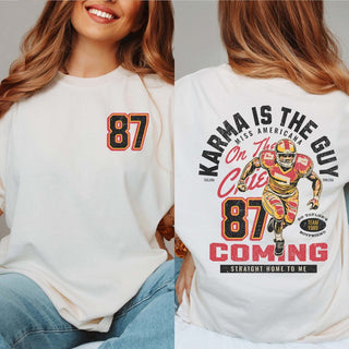 Karma Is The Guy Comfort Color Wholesale Tee With Front And Back Design - Popular - Limeberry Designs