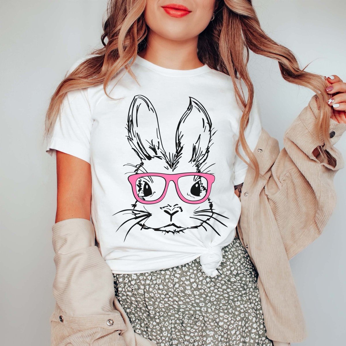 LARGE Bunny Pink Glasses Tee - Limeberry Designs