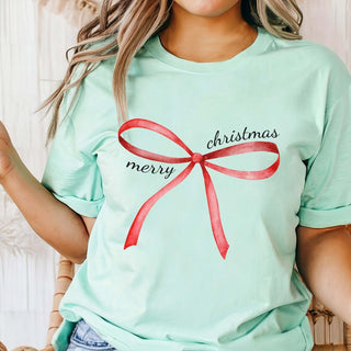 Merry Christmas Red Bow Bella Graphic Tee - Limeberry Designs
