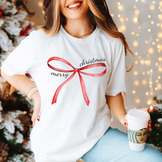 Merry Christmas Red Bow Bella Graphic Tee - Limeberry Designs