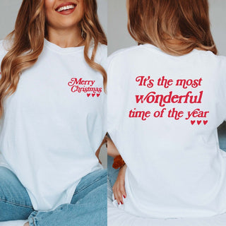 Merry Christmas Retro Comfort Color Graphic Tee Front & Back Design - Limeberry Designs