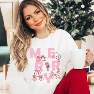 Merry Sketch Christmas Icons Graphic Sweatshirt - Limeberry Designs