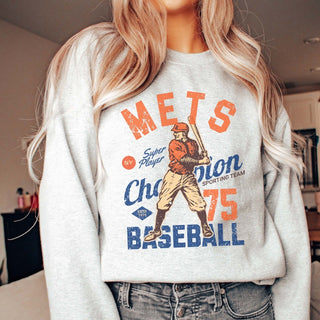 Mets Vintage Baseball Wholesale Graphic Sweatshirt - Fast Shipping - Limeberry Designs