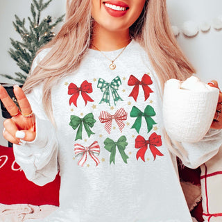 Red & Green Christmas Bow Collage Graphic Sweatshirt - Limeberry Designs