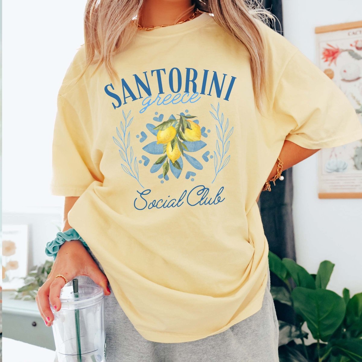 Santorini Greece Social Club Comfort Color Tee - Limeberry Designs