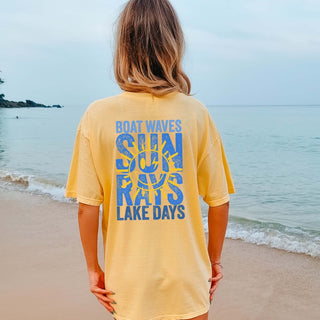 Sun Rays Lake Days Blue Back Design Comfort Color Tee - Limeberry Designs