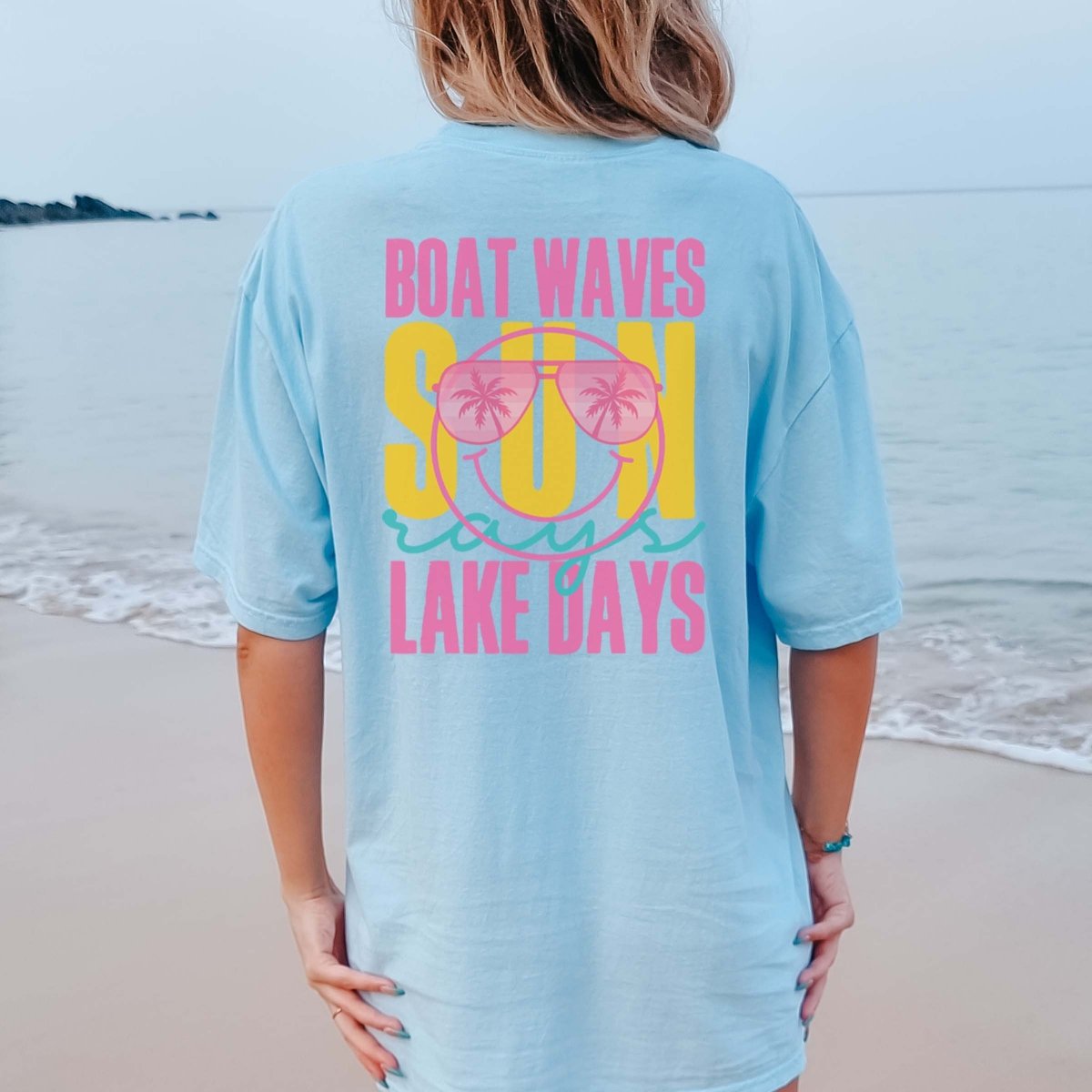 Sun Rays Lake Days Pink Back Design Comfort Color Tee - Limeberry Designs