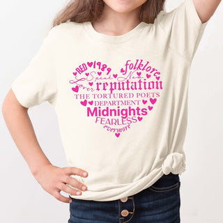 Swiftie Albums Pink Heart Adult and Youth Wholesale Tee - Limeberry Designs