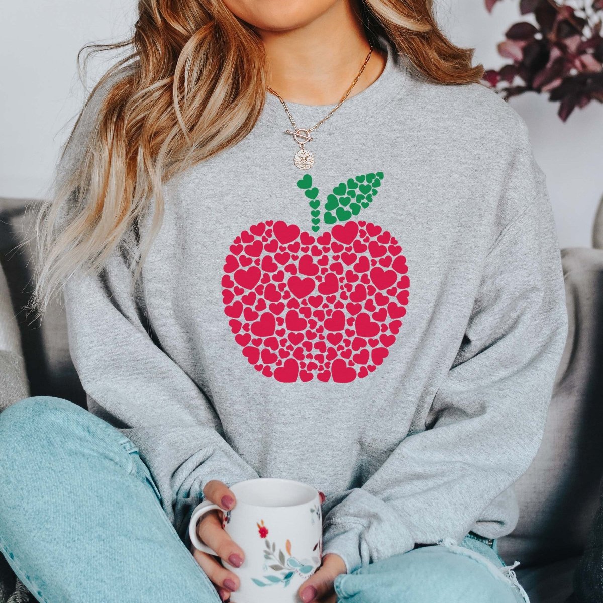 Apple of Hearts Crewneck Sweatshirt - Limeberry Designs