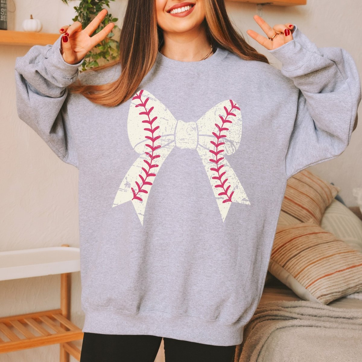 Baseball Large Bow Sweatshirt - Limeberry Designs