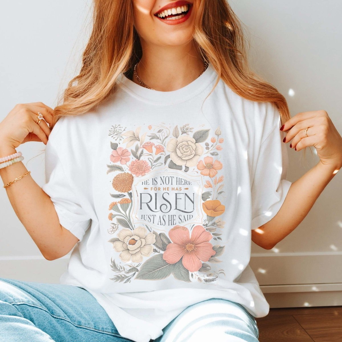 He Is Risen Floral Design Comfort Color Tee - Limeberry Designs