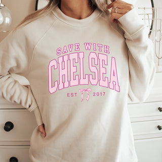 Save With Chelsea Bow Bella Sweatshirt - Limeberry Designs