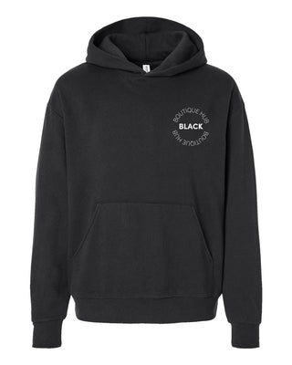 Boutique Hub Black Graphic Hoodie Front Back