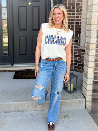 Chicago Red & Blue Plaid Sleeveless Graphic Tee