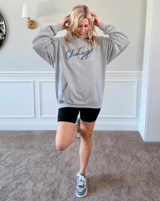 Chicago Script With Baseball Graphic Hoodie