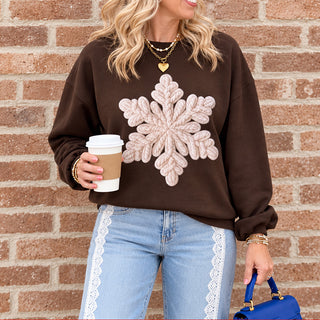 Snowflake Faux Yarn Printed Graphic Sweatshirt in brown - Limeberry Designs