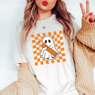 Ghost Teacher Checkers Bella Graphic Tee