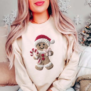 Gingerbread Man Faux Yarn Graphic Sweatshirt
