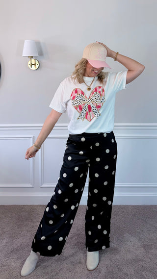 Gold Lined Heart With Leopard Bow Comfort Color Tee