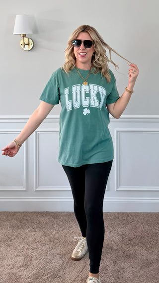 Varsity Letter Lucky Shamrock Comfort Color Tee