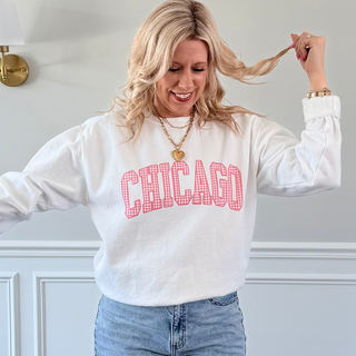 Chicago Pink Gingham Comfort Colors Crew Sweatshirt
