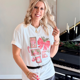 Vintage Christmas Stamps With Bow Comfort Color Graphic Tee