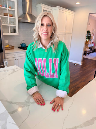 Jolly Pink Large Letter Christmas Graphic Sweatshirt