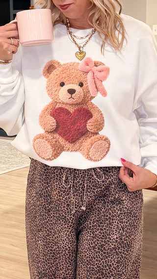 Valentine Bear Faux Yarn Printed Graphic Sweatshirt